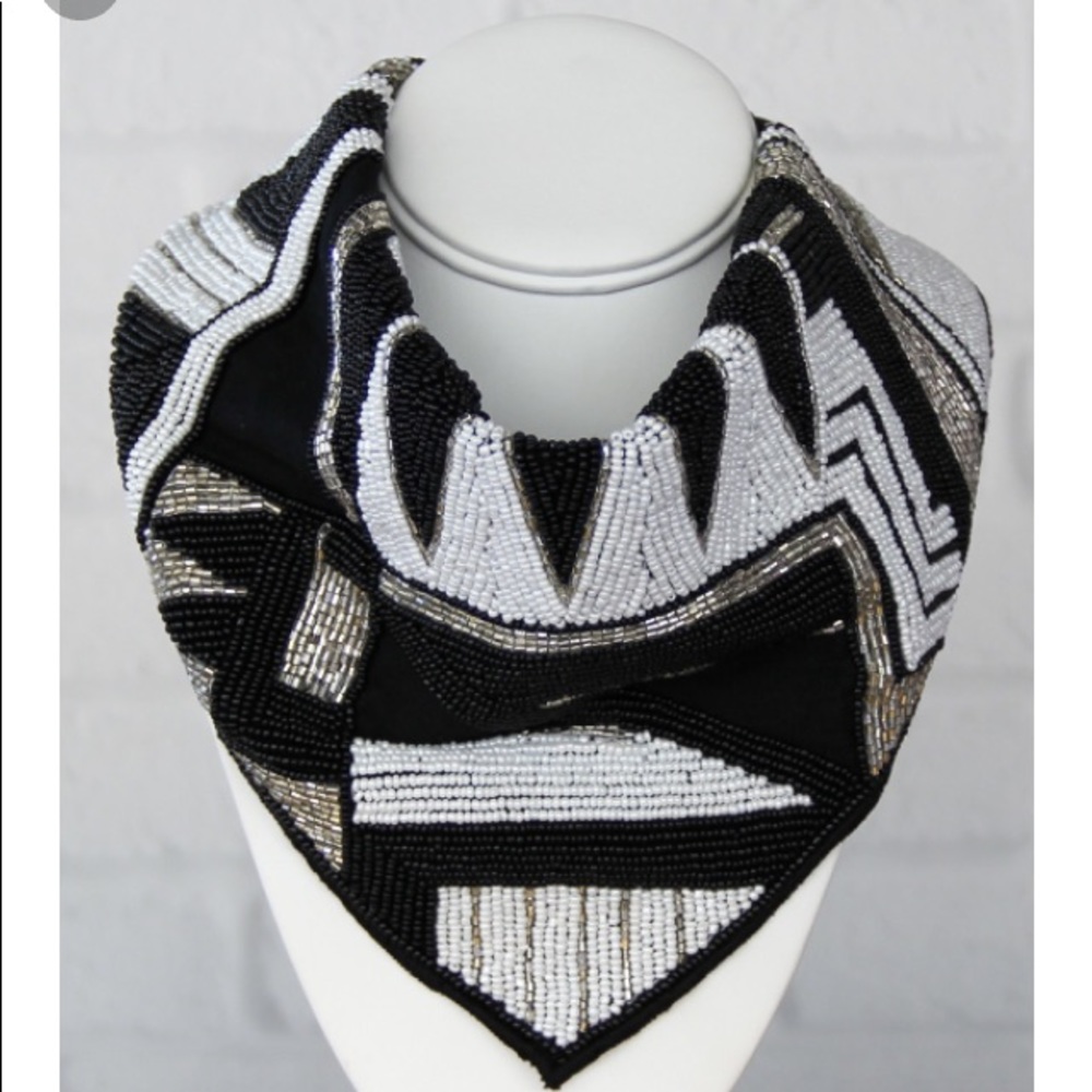 Beaded black and white scarf! Worn once!